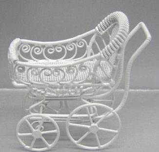 Dollhouse Miniature White Baby Buggy